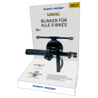 PROMO SET, Display TURNTEC Demo-Blinker, Turntec Handelsverpackung und unverpackte Vorführversion